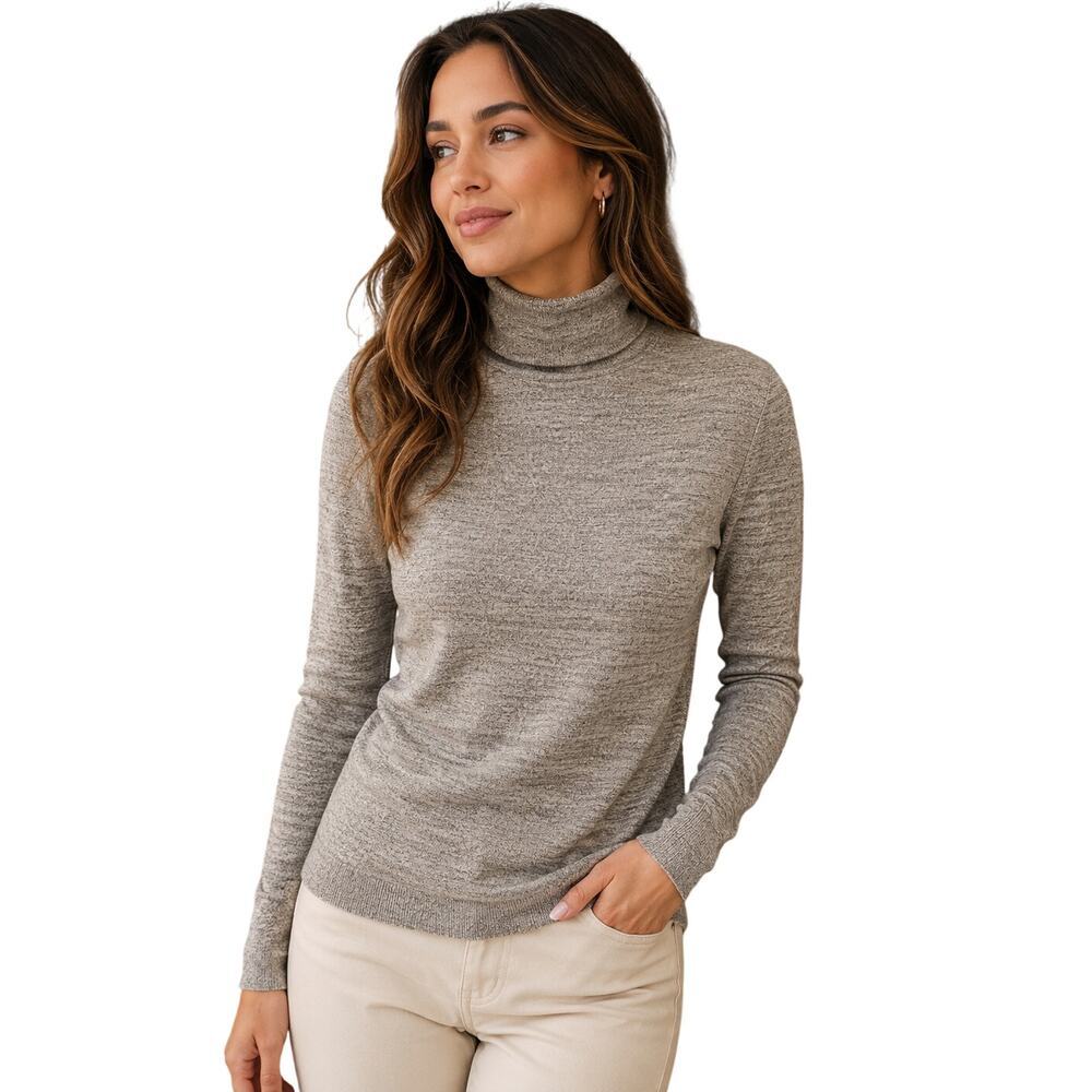 Parisian silk blend golden brown turtleneck sweater NWOT sz M career minimalist
